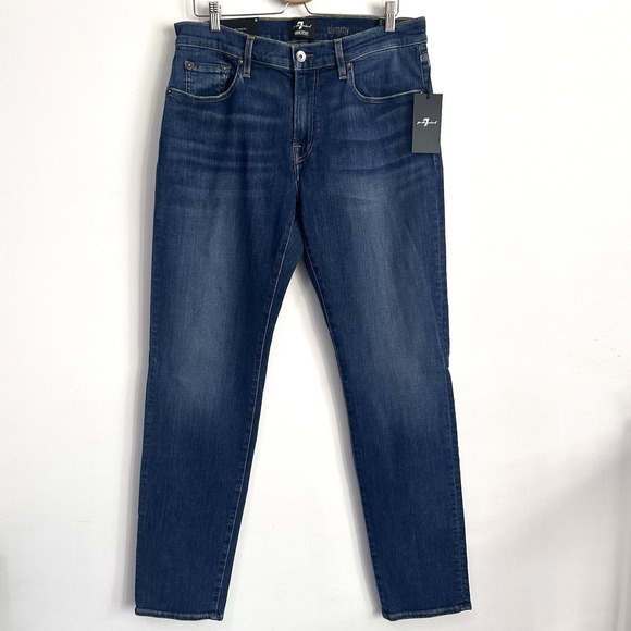 7 For All Mankind Jeans 36 x 34 Mens Slimmy Slim Straight Leg Luxe Sport NEW - Picture 1 of 10